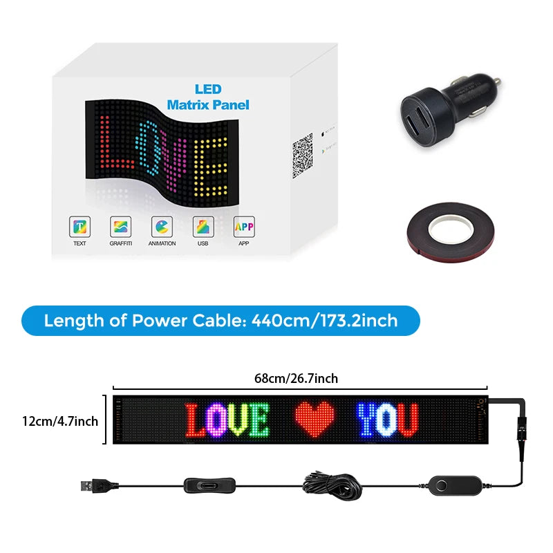  Scrolling Bright Advertising LED Signs, Flexible USB 5V LED Car Sign Bluetooth App Control Custom Text Pattern ,Valentine's Day