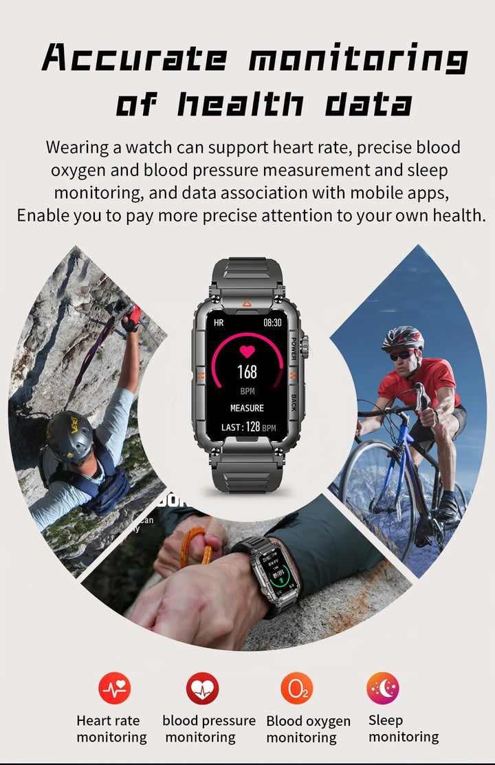 EIGIIS New Military Smart Watch 100+ Sports Modes Health Monitor Bluetooth Call IP67 Waterproof KR88