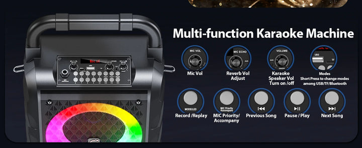 FanFun Wireless Speaker, Portable Bluetooth Speaker with Microphone and LED Light, Karaoke Speaker Machine, Home Karaoke System