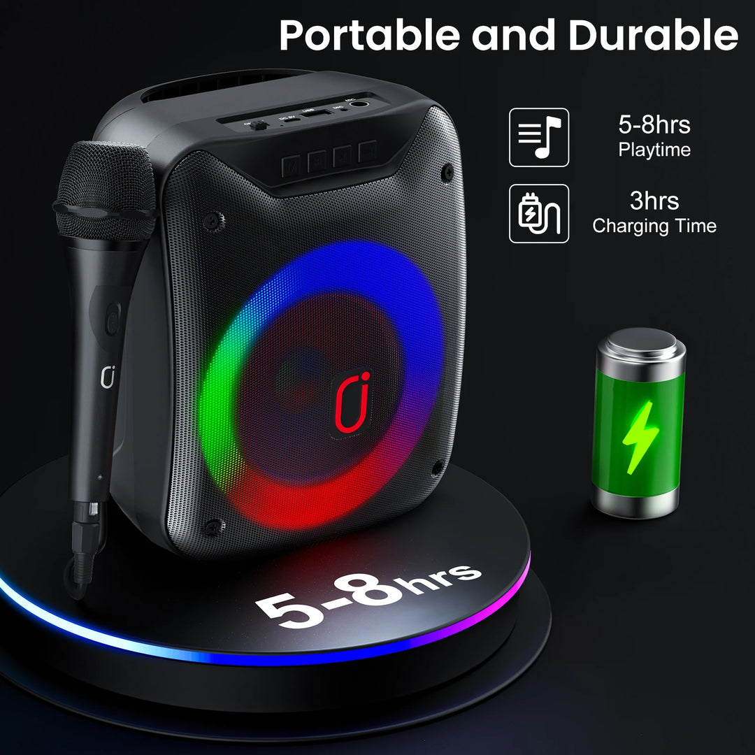 Wireless Speaker, Portable Bluetooth Speaker with Wired Microphone, Home Karaoke Speaker System, LED Party Light
