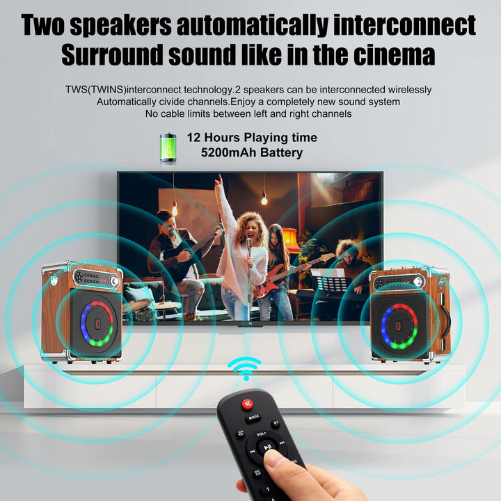 Karaoke Machine with 2 Wireless Microphones,Portable Bluetooth Speaker with Bass/Treble Adjustment,PA System with Remote Control