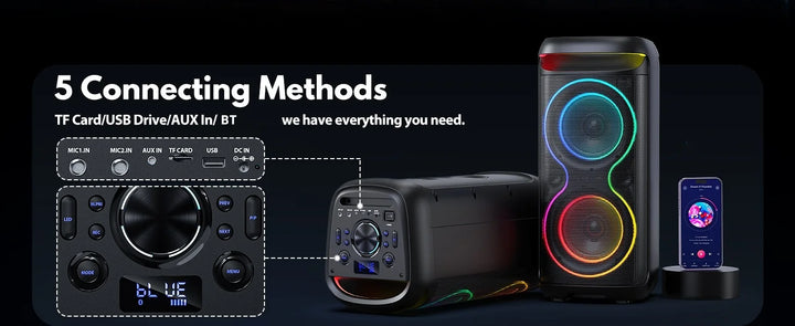 Karaoke Machine, 8" Big Bluetooth Party Speaker with 500W Peak Power, PA System with LED Disco Light, Rolling Wheels and Trolley