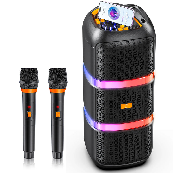 FanFun 2 Wireless Microphones Series Karaoke Machine with Treble/Bass Adjustment, Wireless PA System, 8 Sound Effects