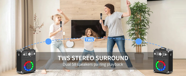 S8-T Kara Ok with 3 Microphones, Portable Bluetooth 5.3 Kara Ok Speaker, Suitable for Outdoor Activities, Parties and Parties