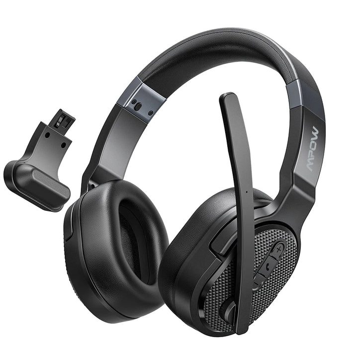 Mpow E65 2 in 1 Wireless Headphones Bluetooth 5.3 Dual/Single Office Headset with Microphone&Mute Switch 35H for Trucker Driver