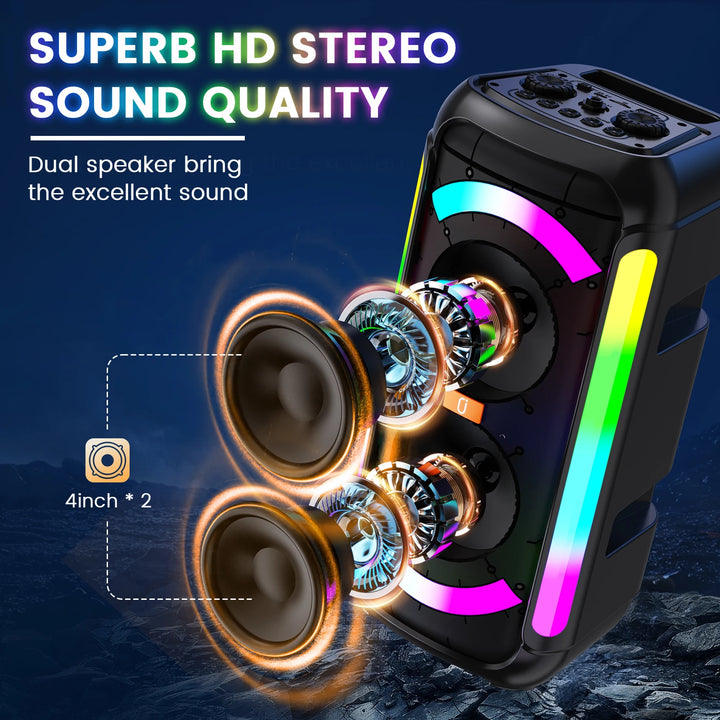 T30 Karaoke Bluetooth Speaker Music Rhythm Light 360 Degree Stereo Surround Wireless Subwoofer with 2 Wireless Bluetooth Mic
