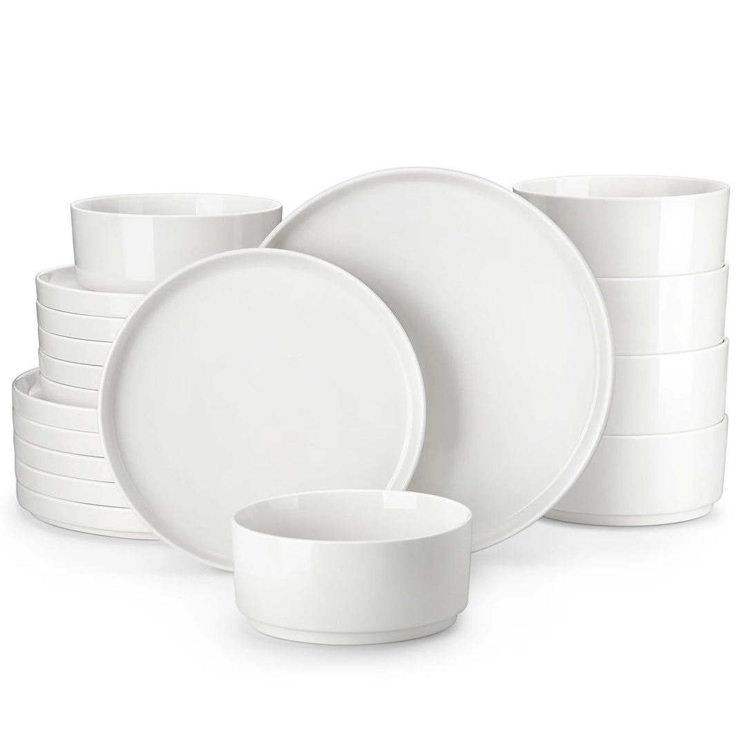 MALACASA 12/16/18/24 Piece Dinner Plates Sets Black Rim Half standing edge Dinnerwar with 4/6PCS Dinner Plate/Dessert/Soup/Bowl