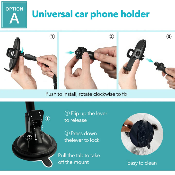 Mpow CA104 Universal Car Phone Mount Windshield Dashboard Car Phone Holder with Long Gooseneck for iPhone 14 15 Plus Samsung