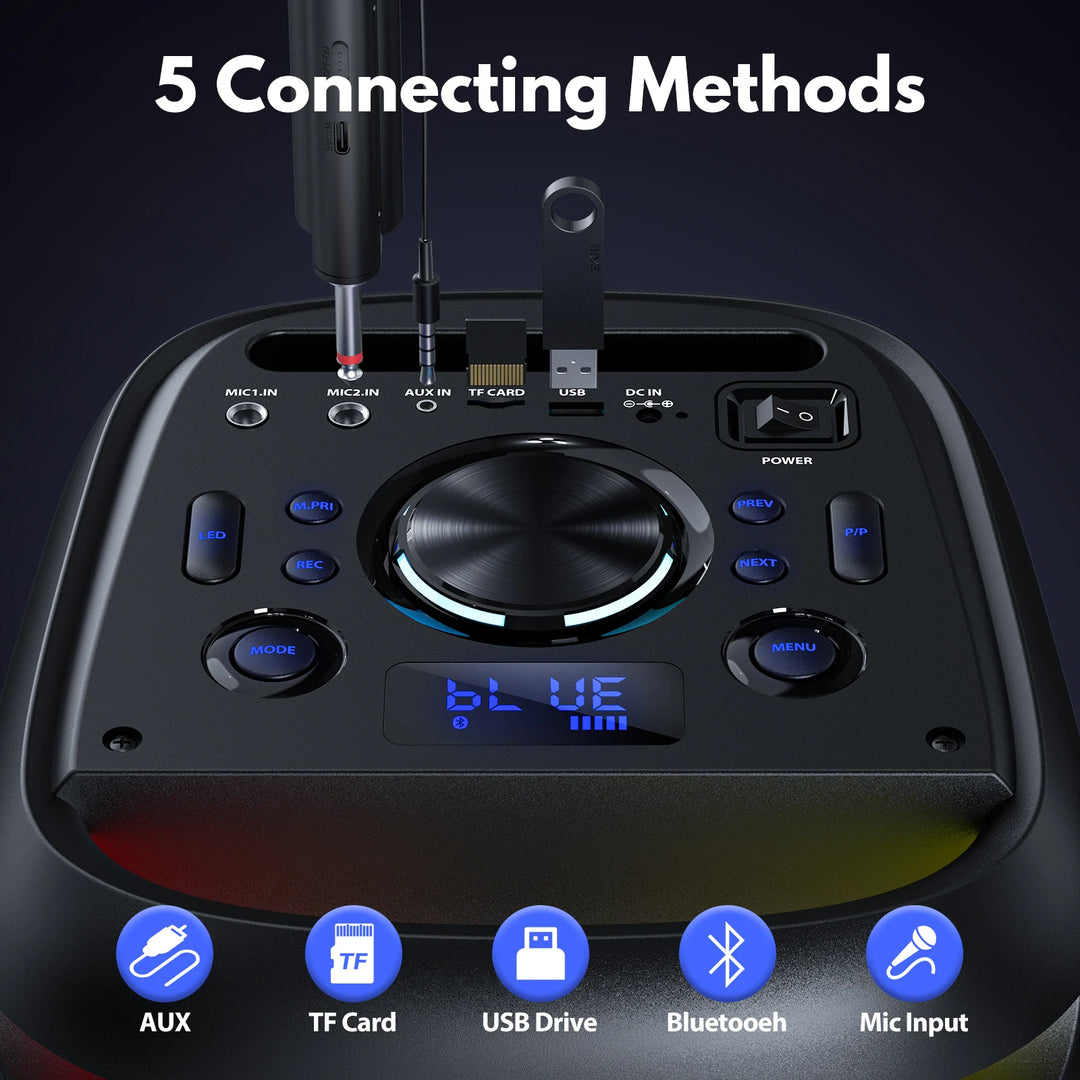 JYX Large Party Speaker, Wireless Bluetooth Speaker with Microphone, LED Party Light