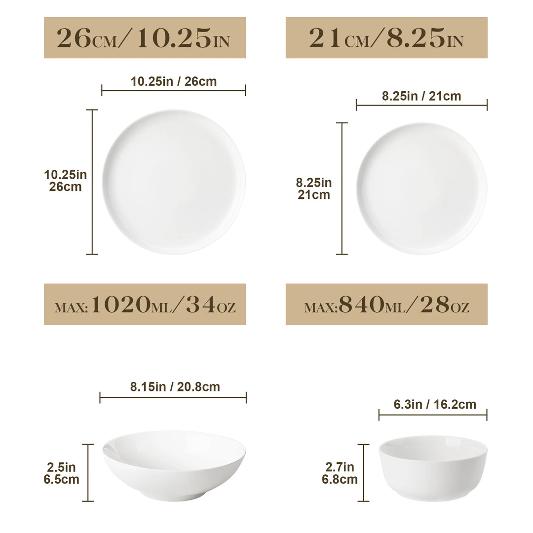 MALACASA 12/16/18/24 PCS Porcelain Plates Dinnerware Sets Ceramic Plates Set with 4/6 PCS Dinner Plate/Dessert/Cereal Bowl/Soup