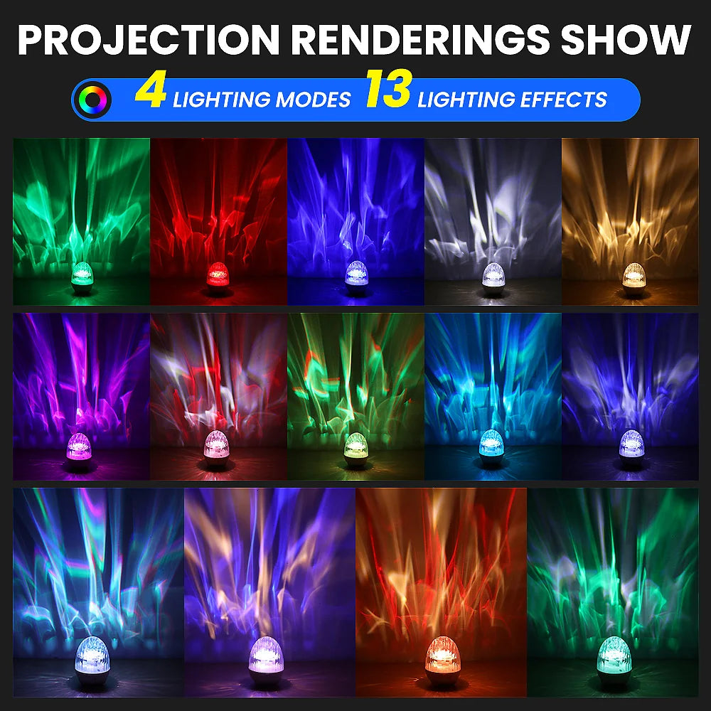2-in-1 Music Player & Nebula Projector Desk Lamp - Dinosaur Egg Design Colorful LED Light Show With Water Ripple Effect, Remote