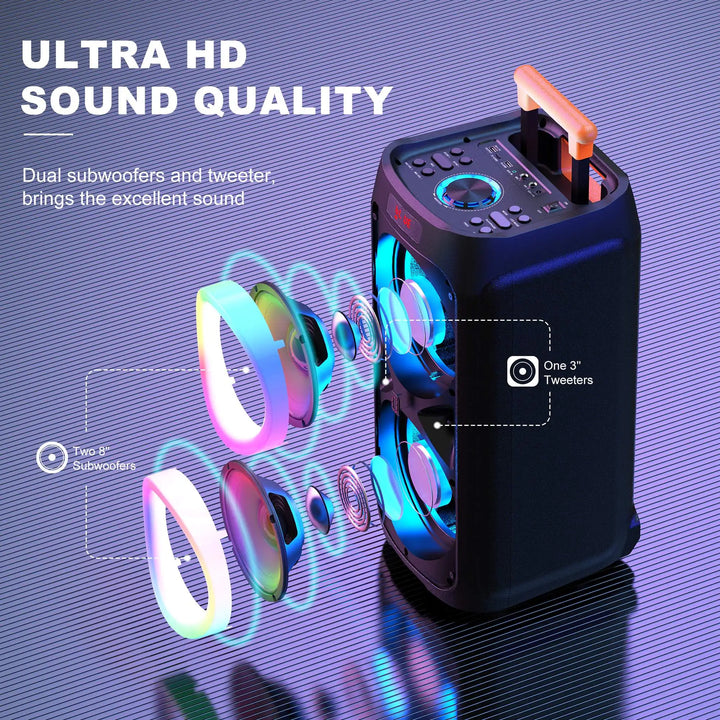 Karaoke Machine with 2 Wireless Microphones, Portable Bluetooth Speaker for Adults & Kids, Big Party PA System with Disco Lights