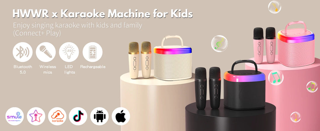 Portable Bluetooth Speaker, Wireless Mini Speaker with 2 Microphone, 5 Mode Voice Effect, LED Party Light