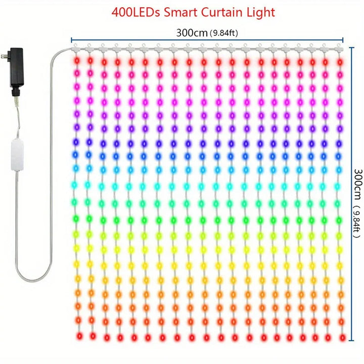 400 LED Smart Curtain Fairy Lights DIY Christmas String Light RGB Changing Music Sync Text Remote App Controlled Curtain Lights