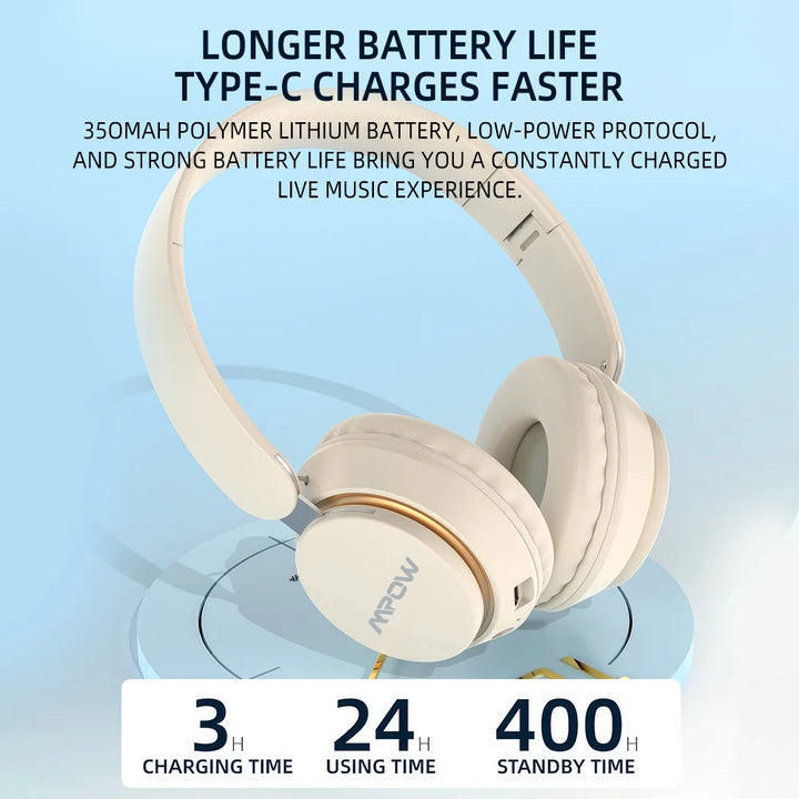 Mpow J2 ANC Wireless Bluetooth Headphones Upgraded Active Noise Reduction Over-Ear Headphones Long-lasting 24 Hours Playtime
