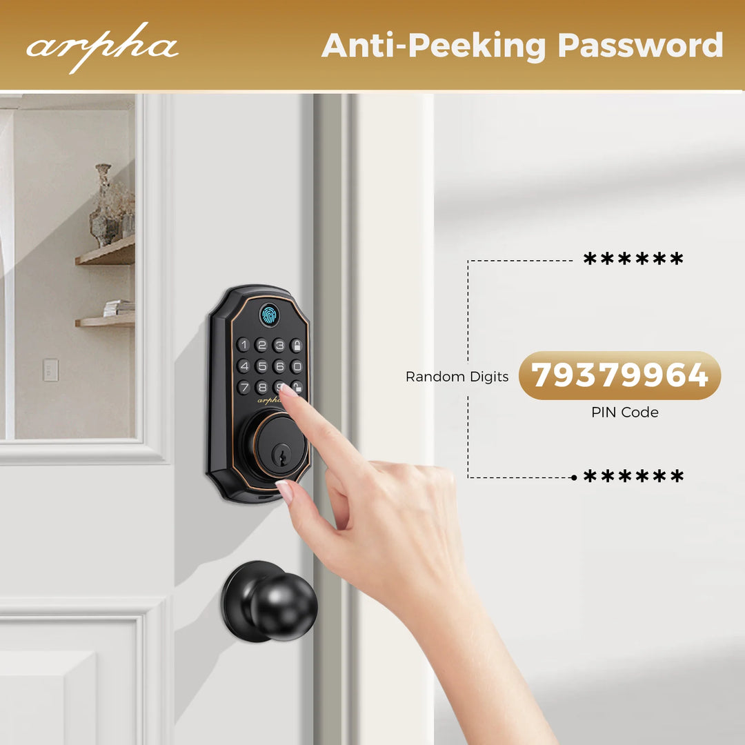 Arpha Smart Door Lock Bluetooth Door Lock 5-in-1 Keyless Entry Lock Fingerprint Electronic Deadbolt w/ Handle Set Home Security