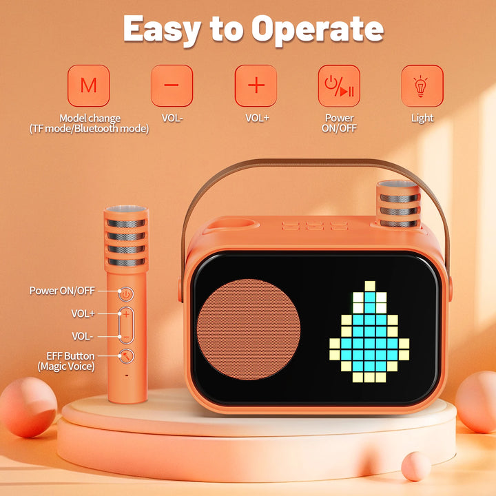 FanFun Bluetooth Speaker, Karaoke Machine for Kids, Portable Speaker with Microphone, 15 Animated Mode, 4 Funny Magic Voices