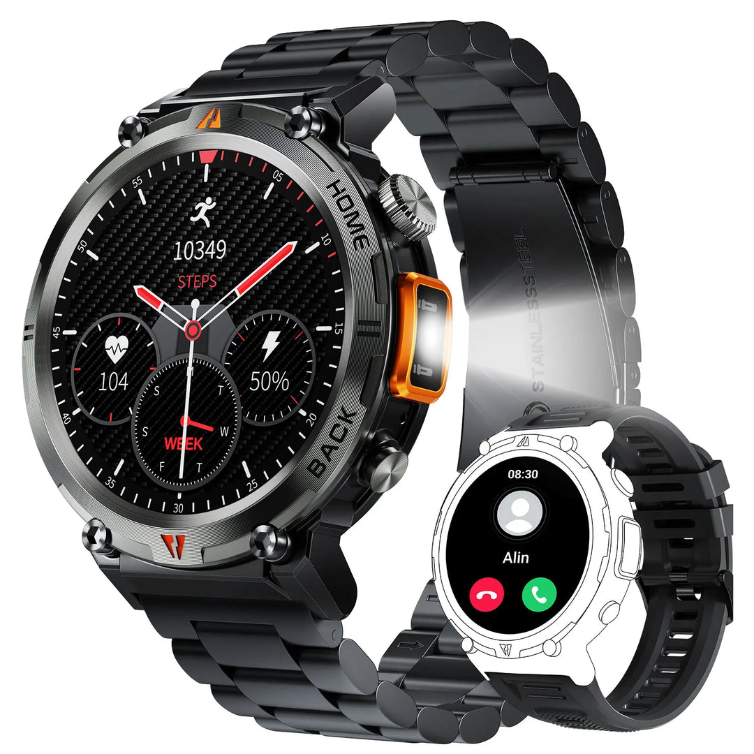 LaNikar KE3 Bluetooth Call Smart Watch Men Full Touch Screen Health Monitor With  steel ring Men SmartWatch For IOS Android