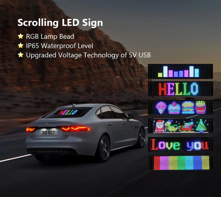  Scrolling Bright Advertising LED Signs, Flexible USB 5V LED Car Sign Bluetooth App Control Custom Text Pattern ,Valentine's Day