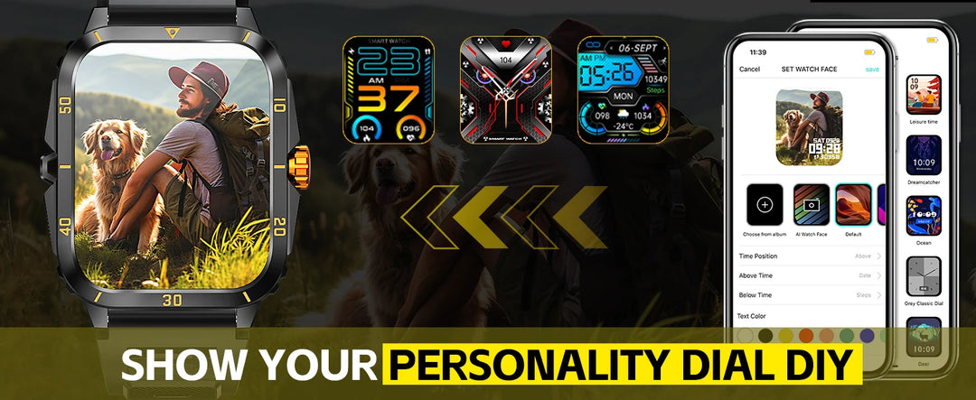 EIGIIS New Smart Watch 3ATM Waterproof Men 1.96" KT71 Fitness Tracker Heart Rate Bluetooth Call Camouflage Color Original Design
