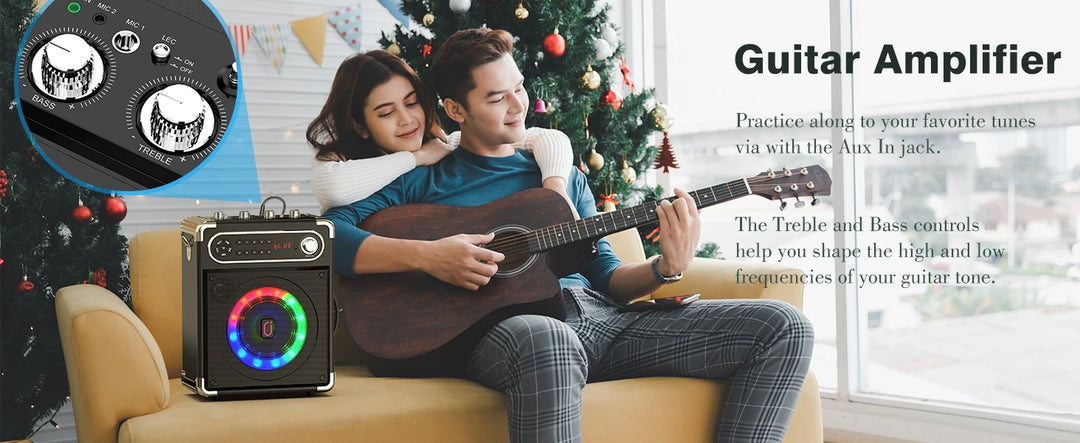 S55 Karaoke Machine with 2Wireless Microphones,Portable Bluetooth Speakers with Bass/Treble Adjustment,Pa System,Remote Control