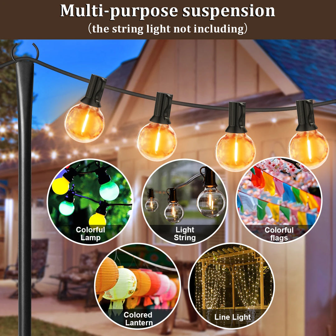 4 Pack 10ft String Light Pole for Deck, Metal String Light Pole for Outdoor Hanging,  (only string light pole)