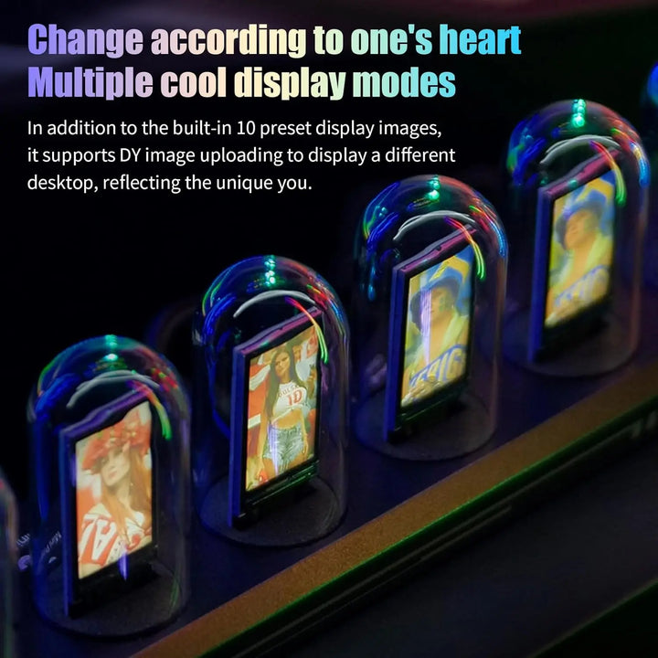 Night Light DIY Nixie Tube Clock Kit Simulation, Digital Clock APP Time Calibration, 3 Light Mode, 12/24h Display IPS