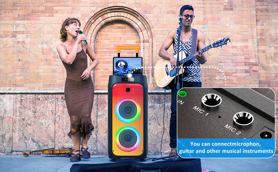 Karaoke Machine, Portable Bluetooth Speaker with 2 Wireless Karaoke Microphones, Karaoke Machine for Adults Kids for Home Party