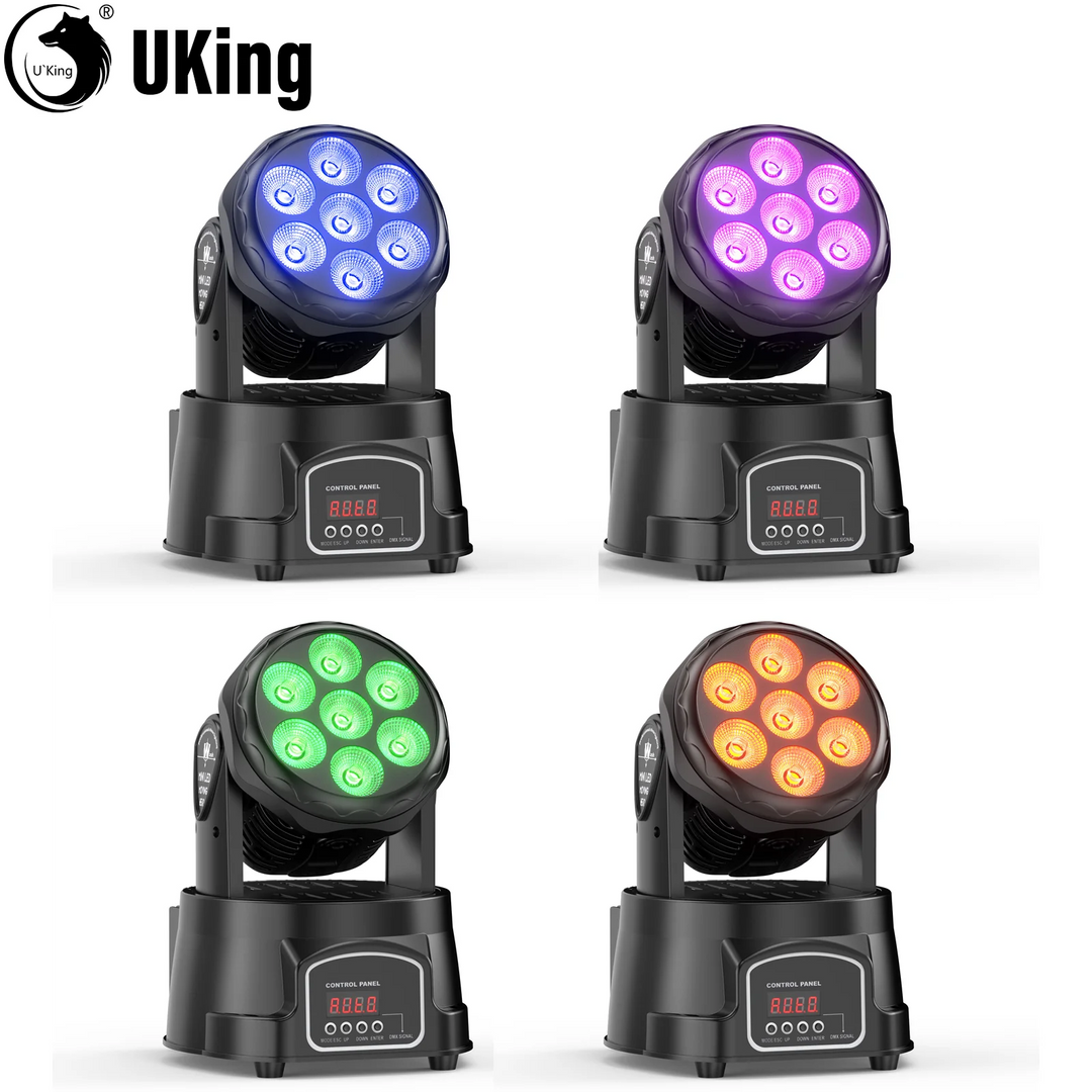 U`King 4Pcs 50W Moving Head Stage Lights 7X4W RGBW LED Beam SpotlightS DMX DJ Light For Disco Music Wedding Party Dance Club KTV