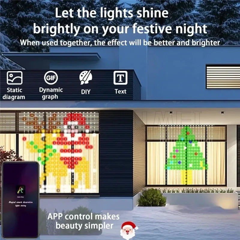 400LEDs Smart LED Curtain Lights USB Dynamic Pattern DIY Curtain String Light with App Remote for Christmas Halloween 2*2m/3*3m
