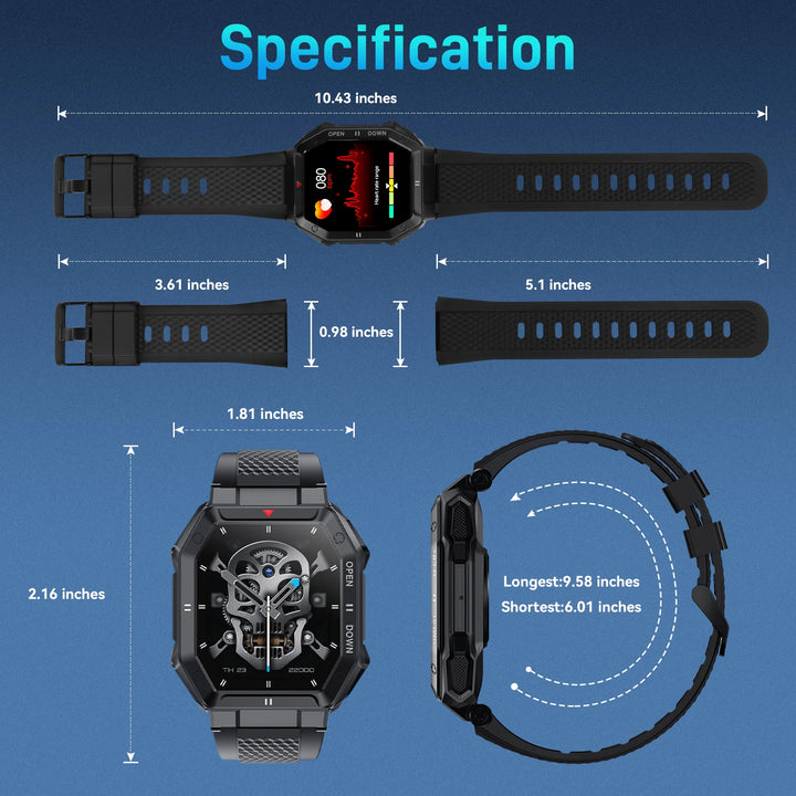 LaNikar 1.85'' HD New Military Smart Watch Men Bluetooth Call Heart Rate Blood Oxygen Detection Sport Smartwatch