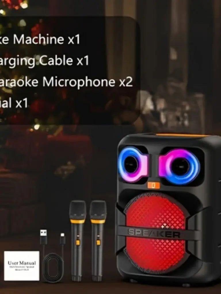 FanFun Karaoke Speaker, Home Karaoke Machine with 2 Microphone, Portable Bluetooth Speaker with LED Party Light, T28-T