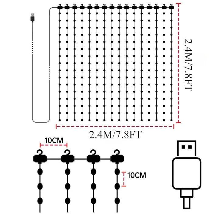 400LEDs Smart LED Curtain Lights USB Dynamic Pattern DIY Curtain String Light with App Remote for Christmas Halloween 2*2m/3*3m