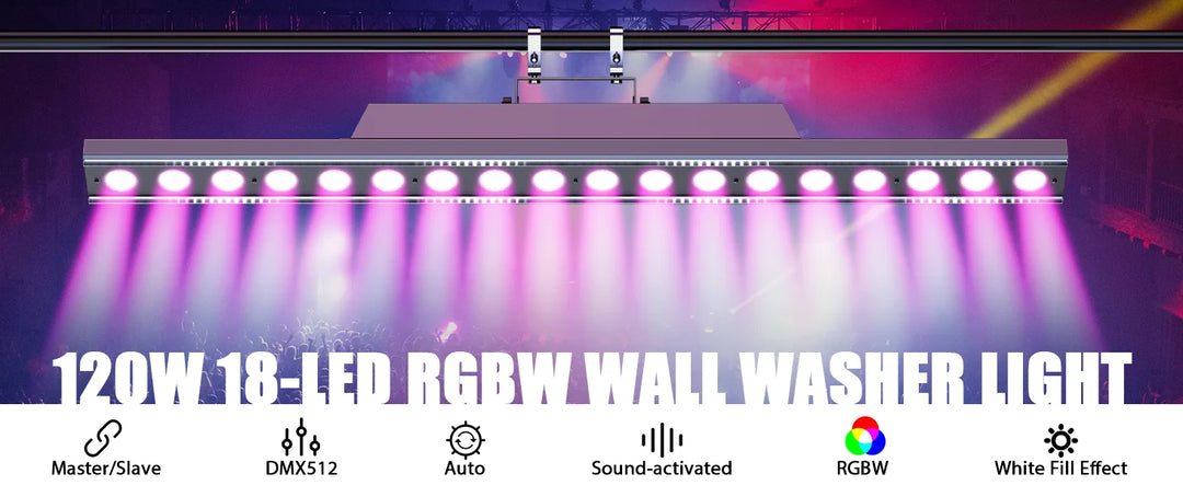 U'King 1/2/4Pcs 120W Wall Washer Lights 18X8W RGBW LED Stage Light Bar With White Fill Lighting For Wedding Party KTV Club Event