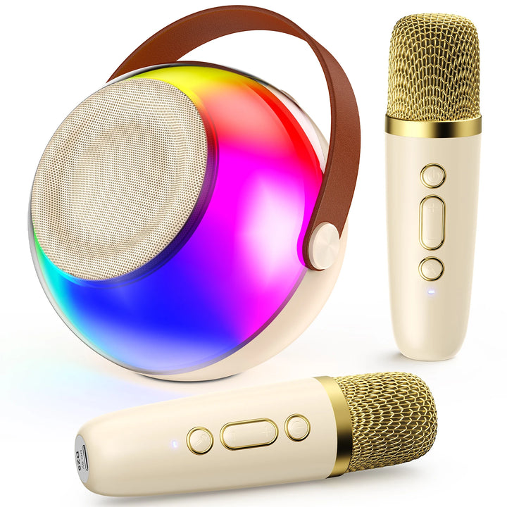 Wireless Microphones & Speaker System with Built-in Mic, LED Lighting Effects, USB-C Fast Charging, Camping, Valentine's Gifts