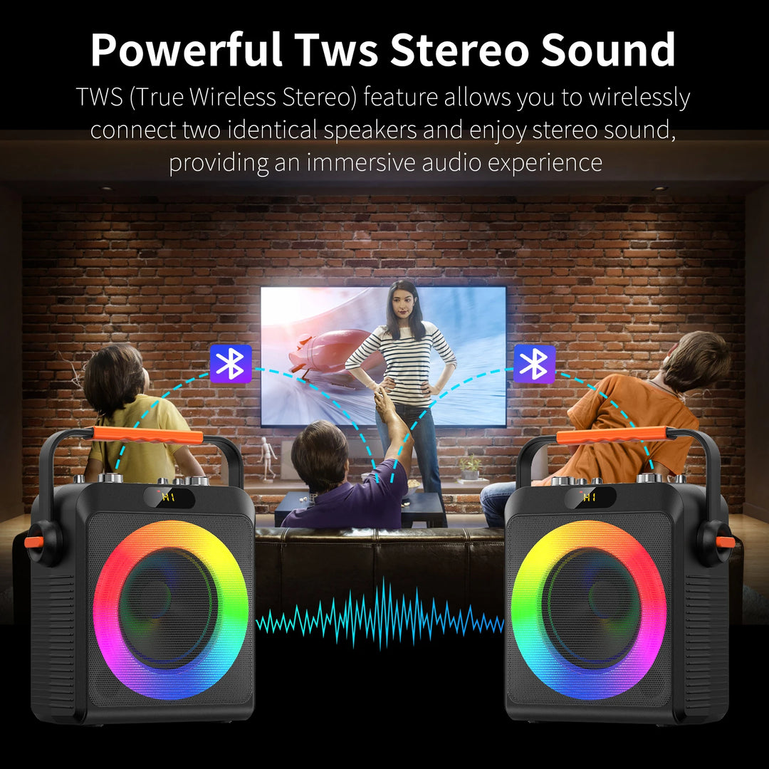 2 Wireless Microphones T19-T Karaoke Machine | Black Karaoke Speaker With Treble/Bass Adjustment, Wireless Speaker PA System