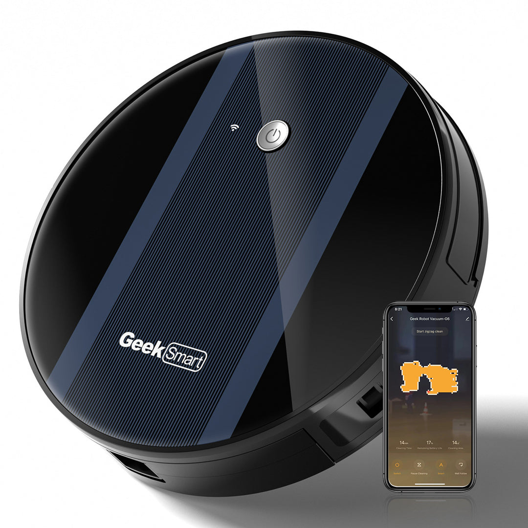 Robot Vacuum Cleaner G6, Ultra-Thin, 1800Pa Strong Suction, Automatic Self-Charging, Wi-Fi Connectivity, App Control, Custom Cleaning, 100mins Run Time