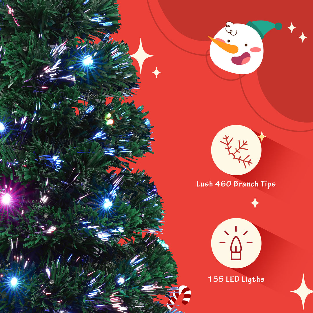 Pre-lit Optical Fiber Christmas Artificial Tree 4-Piece Set, Christmas Garland, Wreath and set of 2 Entrance Trees with Colorful Lights, PVC Festival Celebration Set