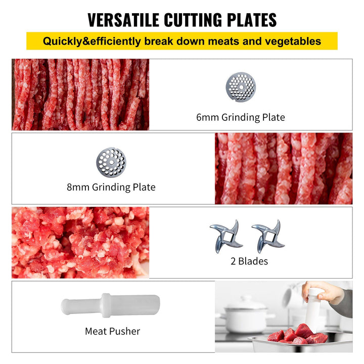 VEVOR Commercial Meat Grinder,550LB/h 1100W Electric Meat Grinder, 220 RPM Heavy Duty Stainless Steel Industrial Meat Mincer w/2 Blades, Grinding Plates & Stuffing Tubes