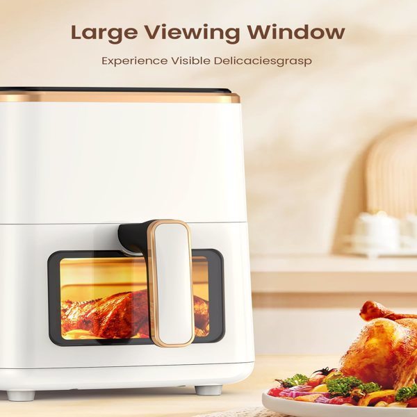 Air Fryer, VEWIOR 5.3Qt Airfyer with Viewing Window, 7 Custom Presets Large Air Fryer Oven with Smart Digital Touchscreen, Non-stick and Dishwasher-Safe Basket, Kitchen Tongs, Rack with Skewers