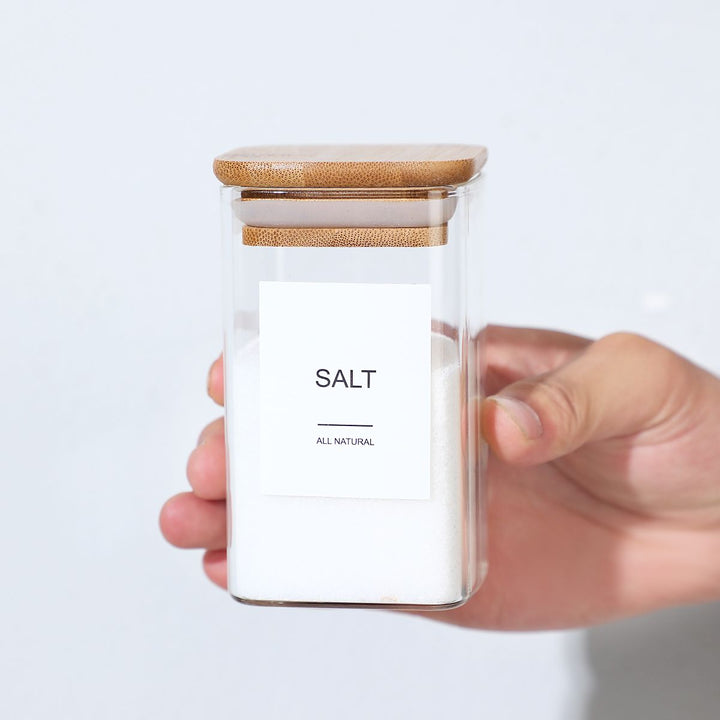 18 PCS Square Seasoning Jar Pepper Seasoning Bottle Pepper Powder Bottle 240ml Bamboo Wood Glass Seasoning Tank Square Spice Bottle