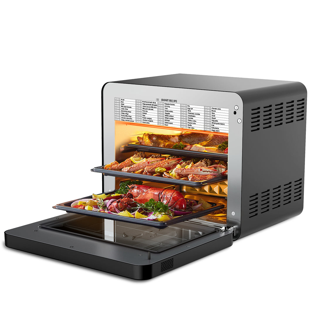 Steam Air Fryer Toast Oven Combo , 26 QT Steam Convection Oven Countertop , 50 Cooking Presets, with 6 Slice Toast, 12" Pizza, Black Stainless Steel