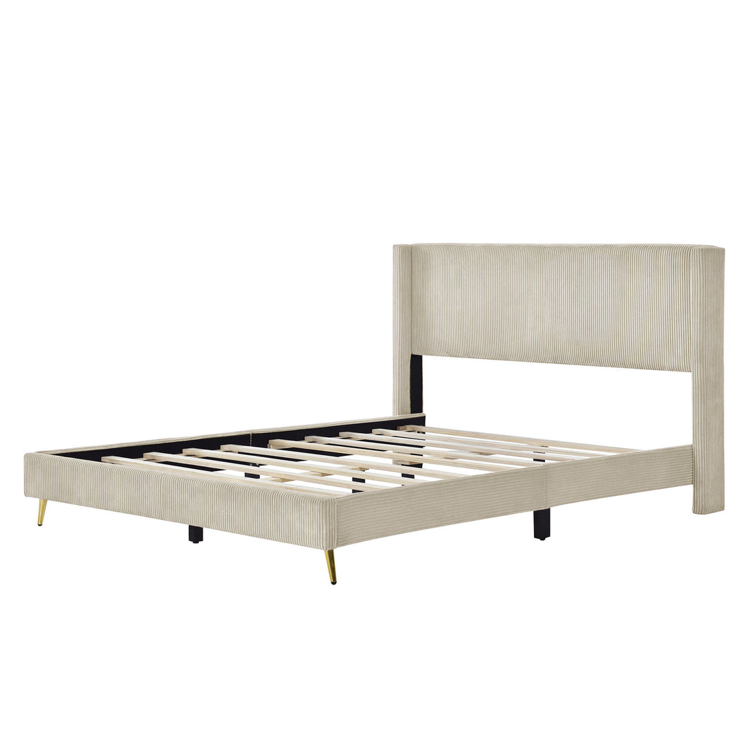 Queen Size Corduroy Platform Bed with Metal Legs