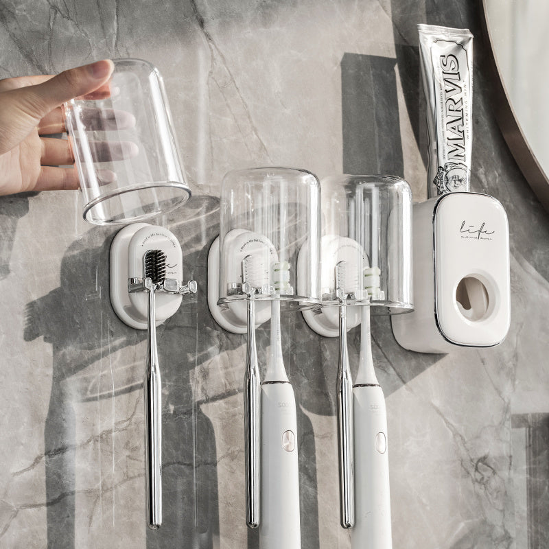 Multifunctional Toothbrush Holder, Bathroom Toothbrush Holder Storage Multi-Purpose, Not Easy To Fall, Suction Cup Wall-Mounted Mirror Tile Are Applicable Cream Yellow