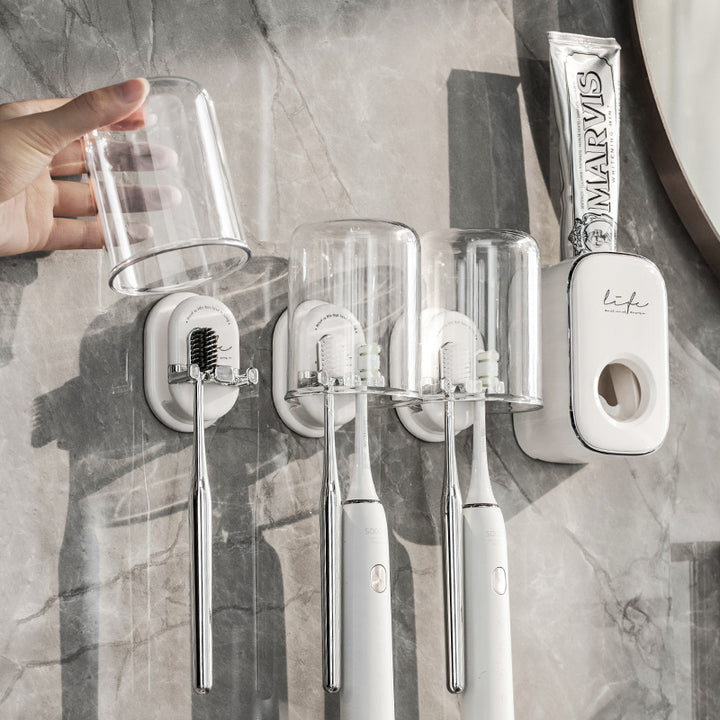 Multifunctional Toothbrush Holder, Bathroom Toothbrush Holder Storage Multi-Purpose, Not Easy To Fall, Suction Cup Wall-Mounted Mirror Tile Are Applicable Cream Yellow