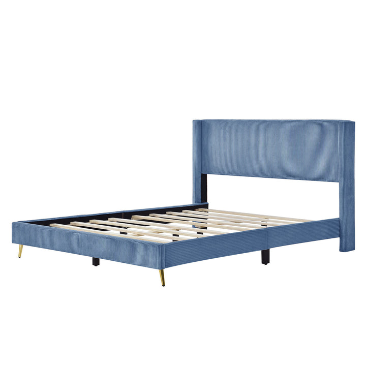 Queen Size Corduroy Platform Bed with Metal Legs