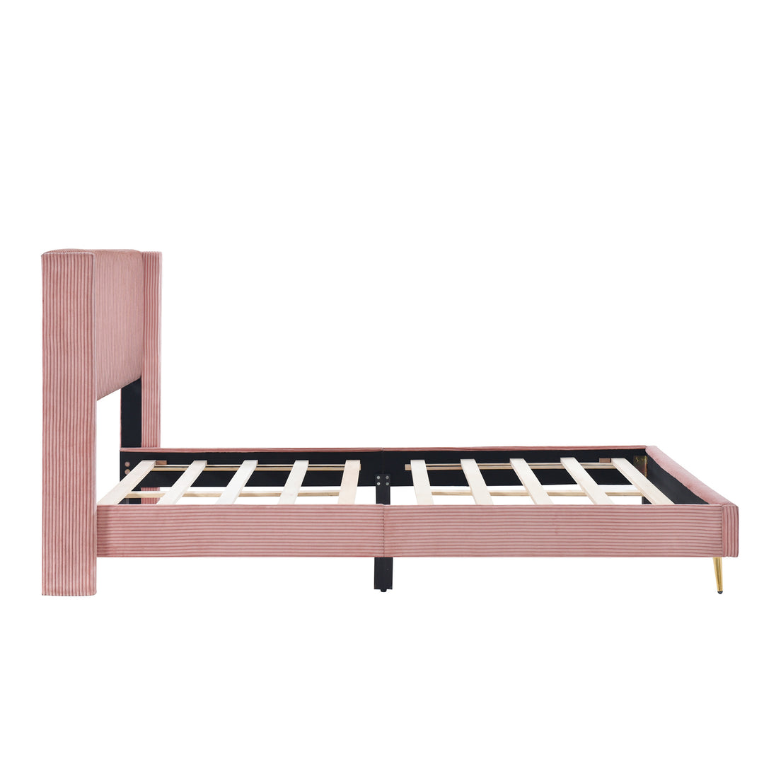 Queen Size Corduroy Platform Bed with Metal Legs