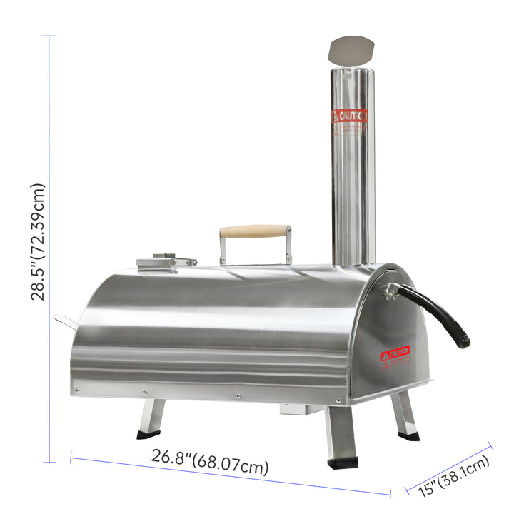 Silver Pizza Oven Outdoor 12" Semi-Automatic Rotatable Pizza Ovens Portable Stainless Steel Wood Fired Pizza Oven Pizza Maker with Built-in Thermometer Pizza Cutter Carry Bag