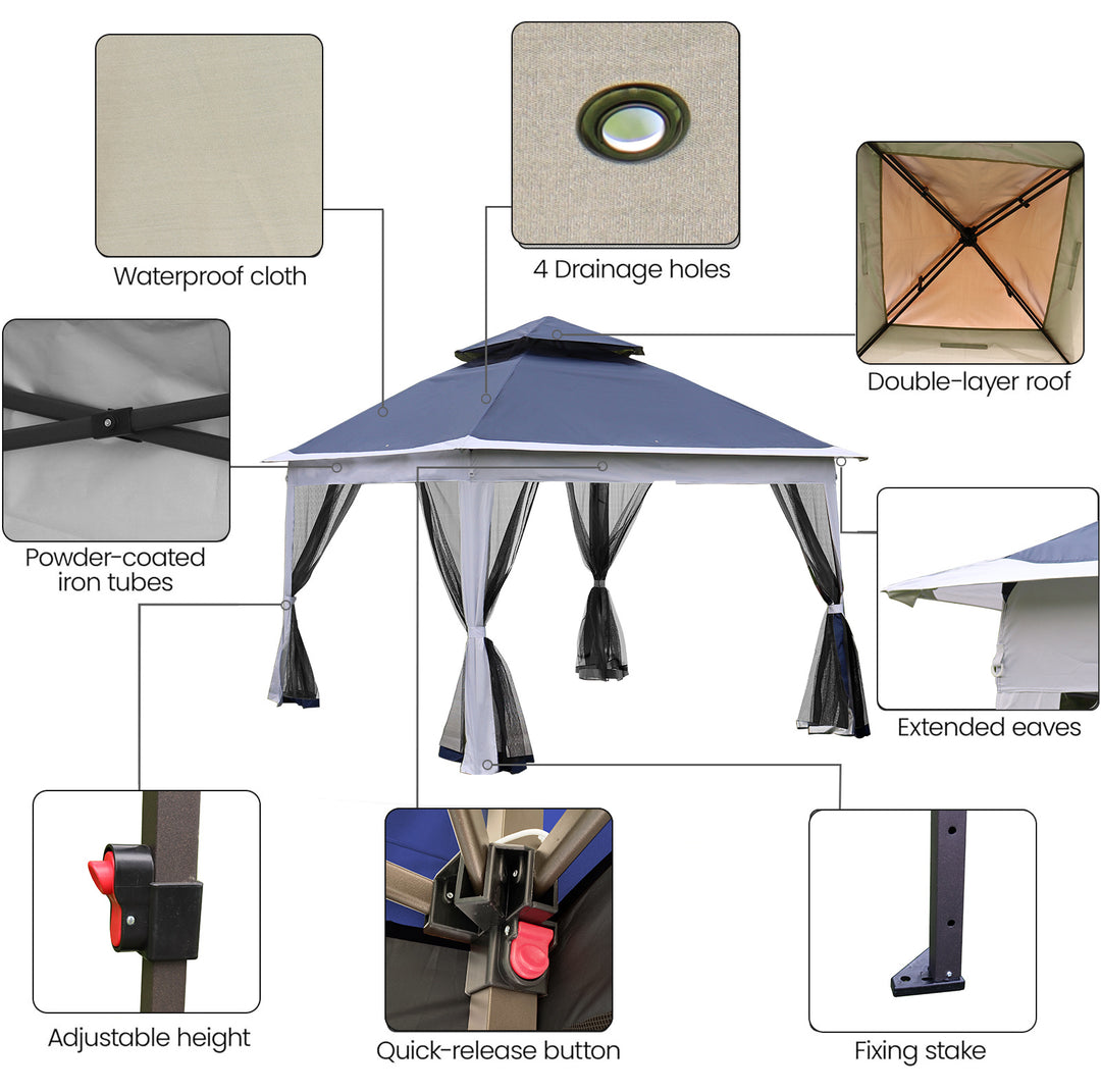 Outdoor 11x 11Ft Pop Up Gazebo Canopy With Removable Zipper Netting,2-Tier Soft Top Event Tent,Suitable For Patio Backyard Garden Camping Area