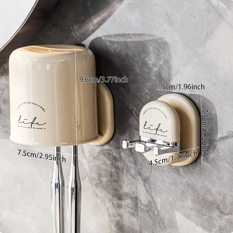 Multifunctional Toothbrush Holder, Bathroom Toothbrush Holder Storage Multi-Purpose, Not Easy To Fall, Suction Cup Wall-Mounted Mirror Tile Are Applicable Cream Yellow